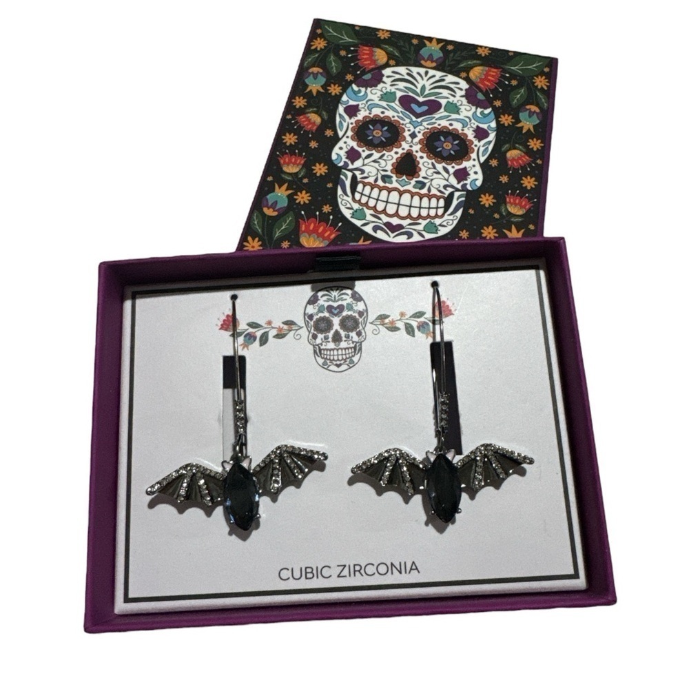 Bella Jack Black Bat Sterling Silver Earrings With Cubic Zirconia